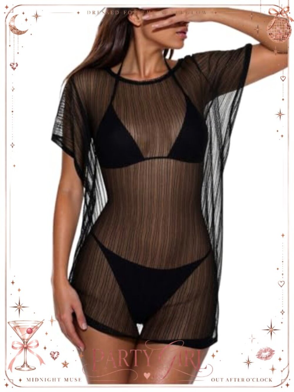 Sheer Mesh See Through Cover Up Dress Short Sleeve Beach Swim Coverup
